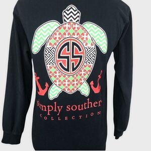 Simply Southern Long Sleeve T-shirt Navy With Quilted Turtle Size Small